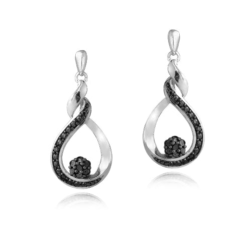 Sterling Silver 1/10 ct Black Diamond Cluster Teardrop Dangle Earrings-2