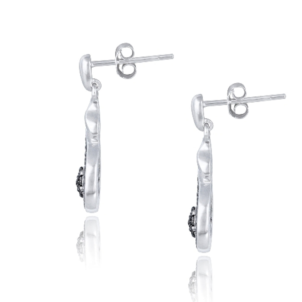 Sterling Silver 1/10 ct Black Diamond Cluster Teardrop Dangle Earrings-3