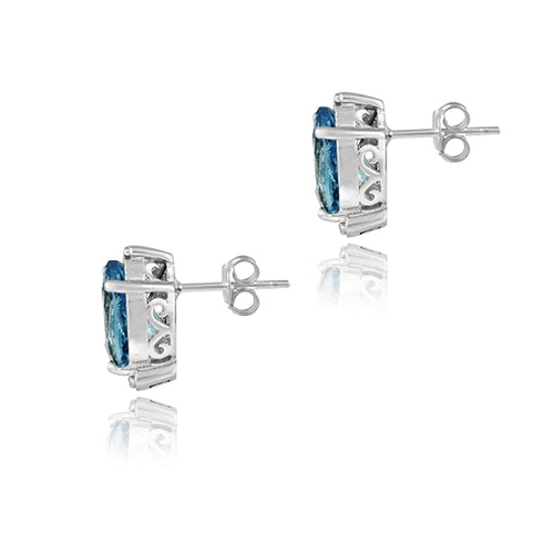 Sterling Silver 4.5ct London Blue Topaz & CZ Teardrop Earrings-2