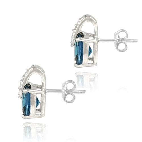 Sterling Silver 6.7ct London Blue Topaz & Diamond Accent Cushion Cut Curve Earrings-2