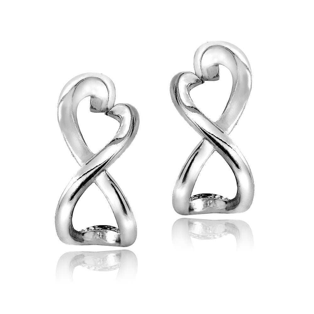 Sterling Silver Infinity Heart Half Hoop Earrings