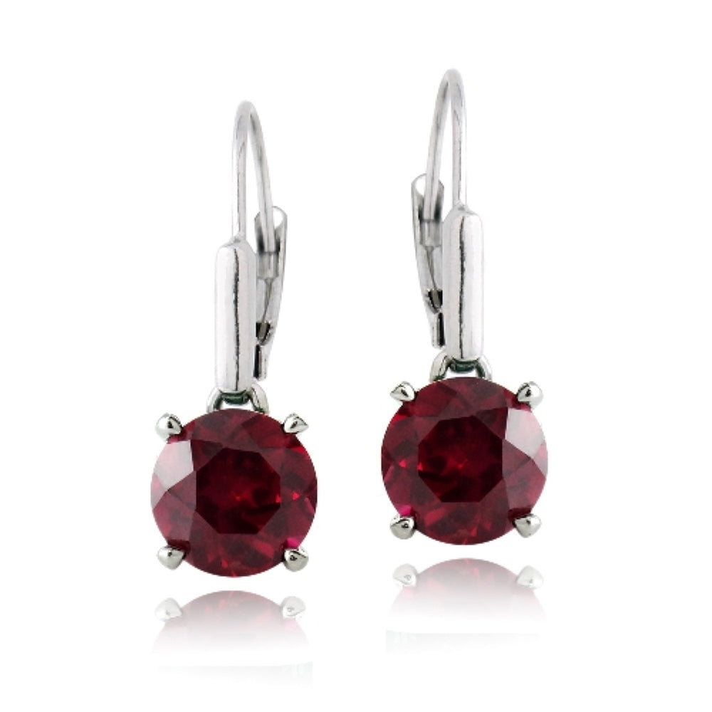 Sterling Silver 4.5ct Created Ruby Round Leverback Earrings-2
