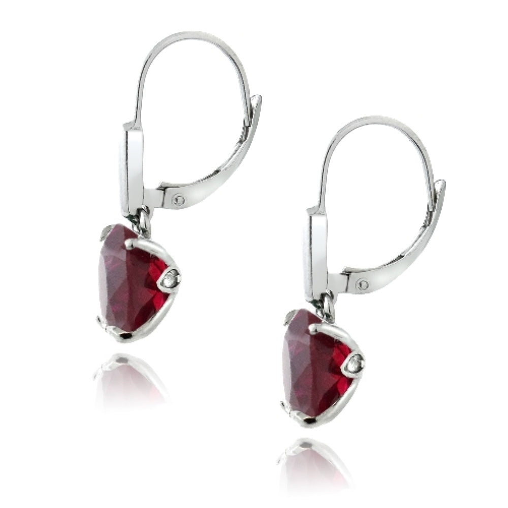 Sterling Silver 4.5ct Created Ruby Round Leverback Earrings-3