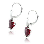 Sterling Silver 4.5ct Created Ruby Round Leverback Earrings