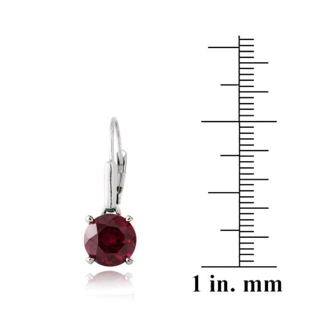 Sterling Silver 4.5ct Created Ruby Round Leverback Earrings