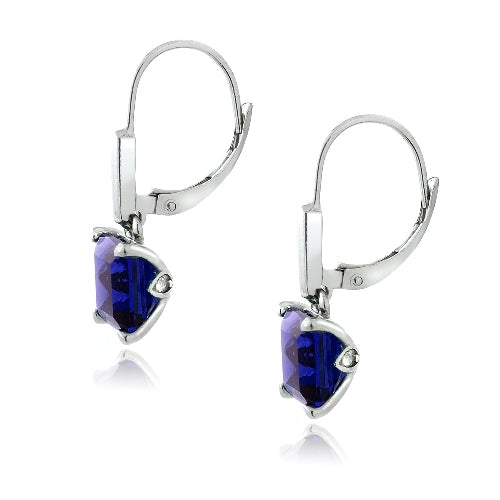 Sterling Silver 5.5ct Created Blue Sapphire Square Leverback Earrings-3
