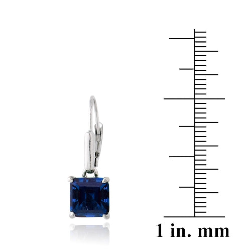 Sterling Silver 5.5ct Created Blue Sapphire Square Leverback Earrings-4