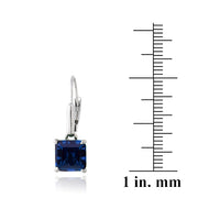 Sterling Silver 5.5ct Created Blue Sapphire Square Leverback Earrings