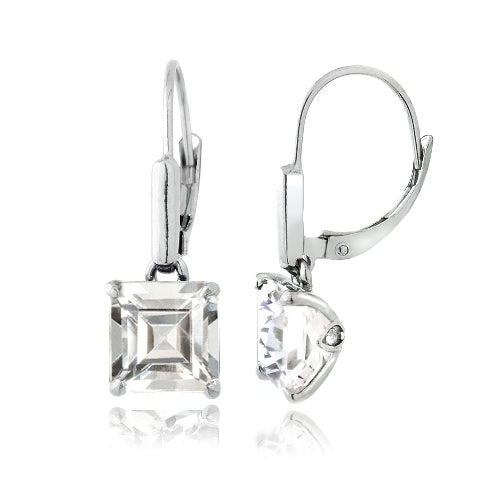 Sterling Silver 5.5ct Created White Sapphire Square Leverback Earrings