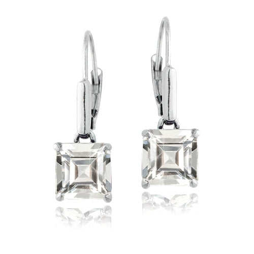 Sterling Silver 5.5ct Created White Sapphire Square Leverback Earrings-2