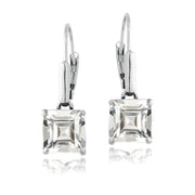 Sterling Silver 5.5ct Created White Sapphire Square Leverback Earrings