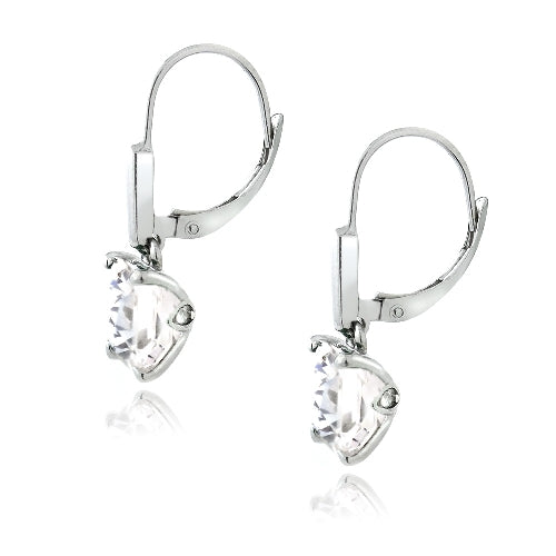 Sterling Silver 5.5ct Created White Sapphire Square Leverback Earrings-3