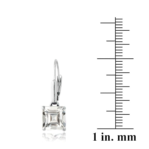 Sterling Silver 5.5ct Created White Sapphire Square Leverback Earrings-4