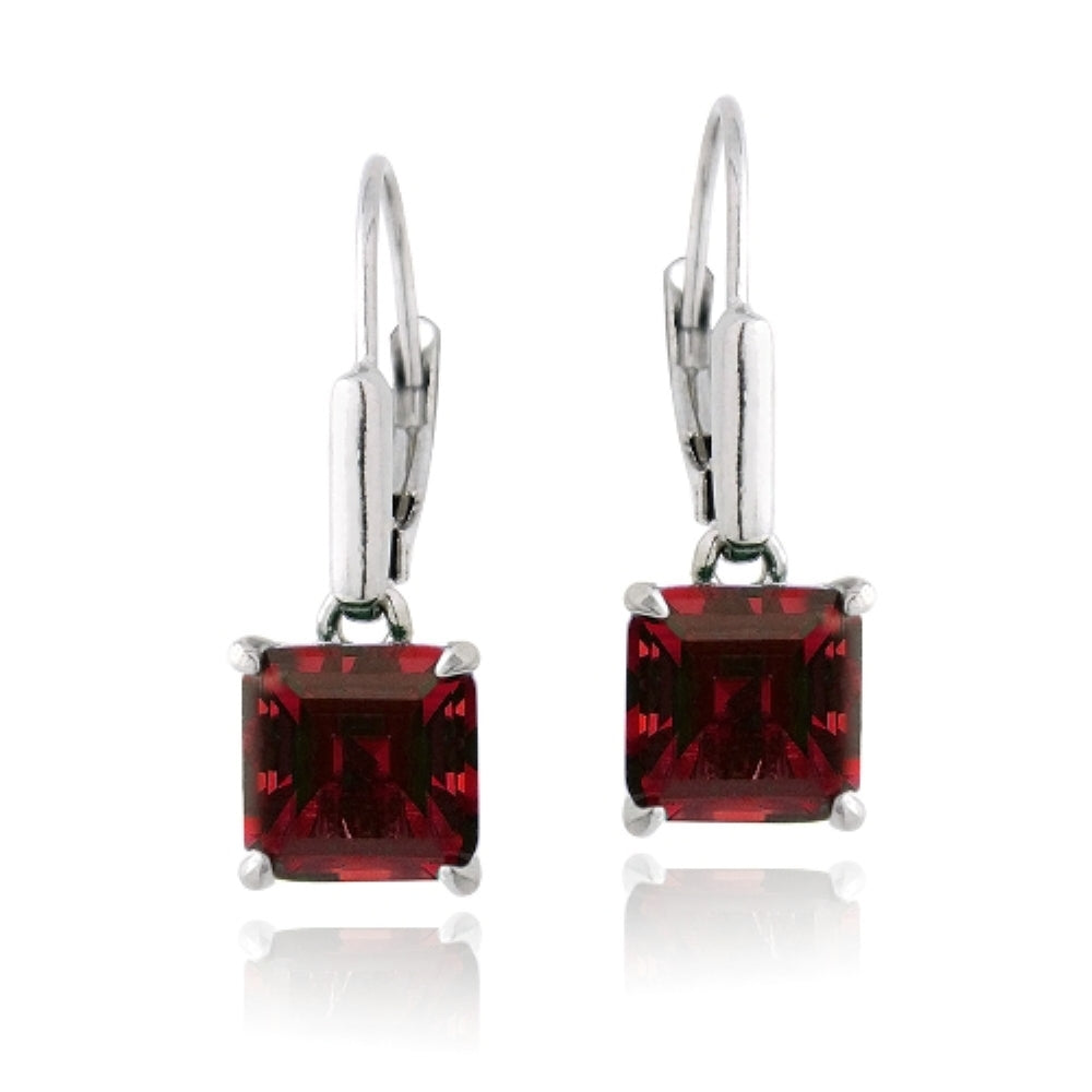 Sterling Silver 5.5ct Created Ruby Square Leverback Earrings-2