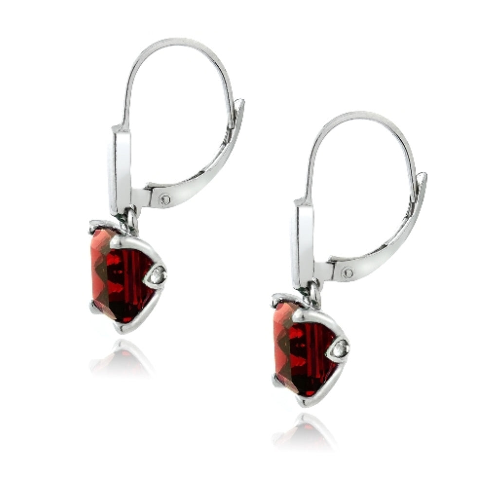 Sterling Silver 5.5ct Created Ruby Square Leverback Earrings-3
