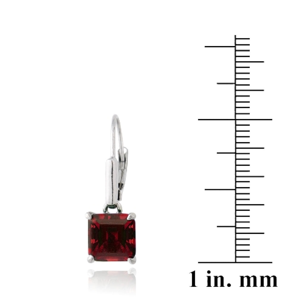 Sterling Silver 5.5ct Created Ruby Square Leverback Earrings-4