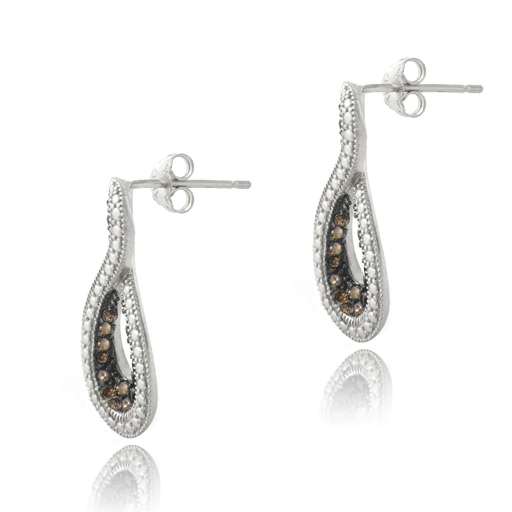 Sterling Silver 1/3ct Champagne Diamond Infinity Drop Earrings-2