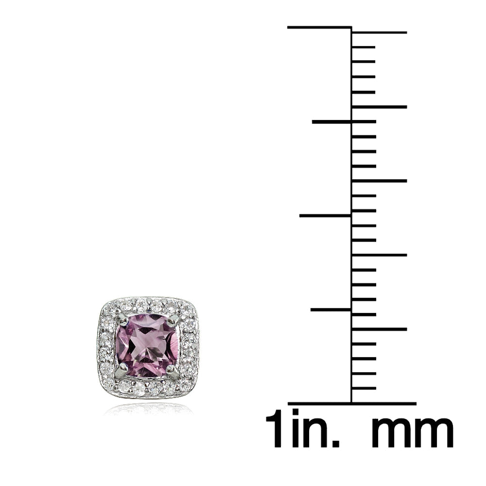 Sterling Silver Purple & Clear Cubic Zirconia Cushion-Cut Stud Earrings-3