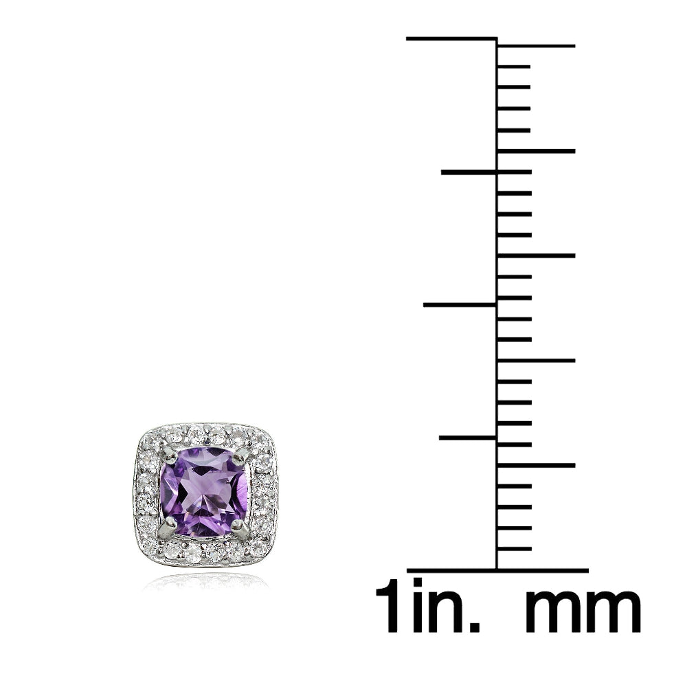 Sterling Silver 1.75ct Amethyst & White Topaz Cushion-Cut Stud Earrings-3