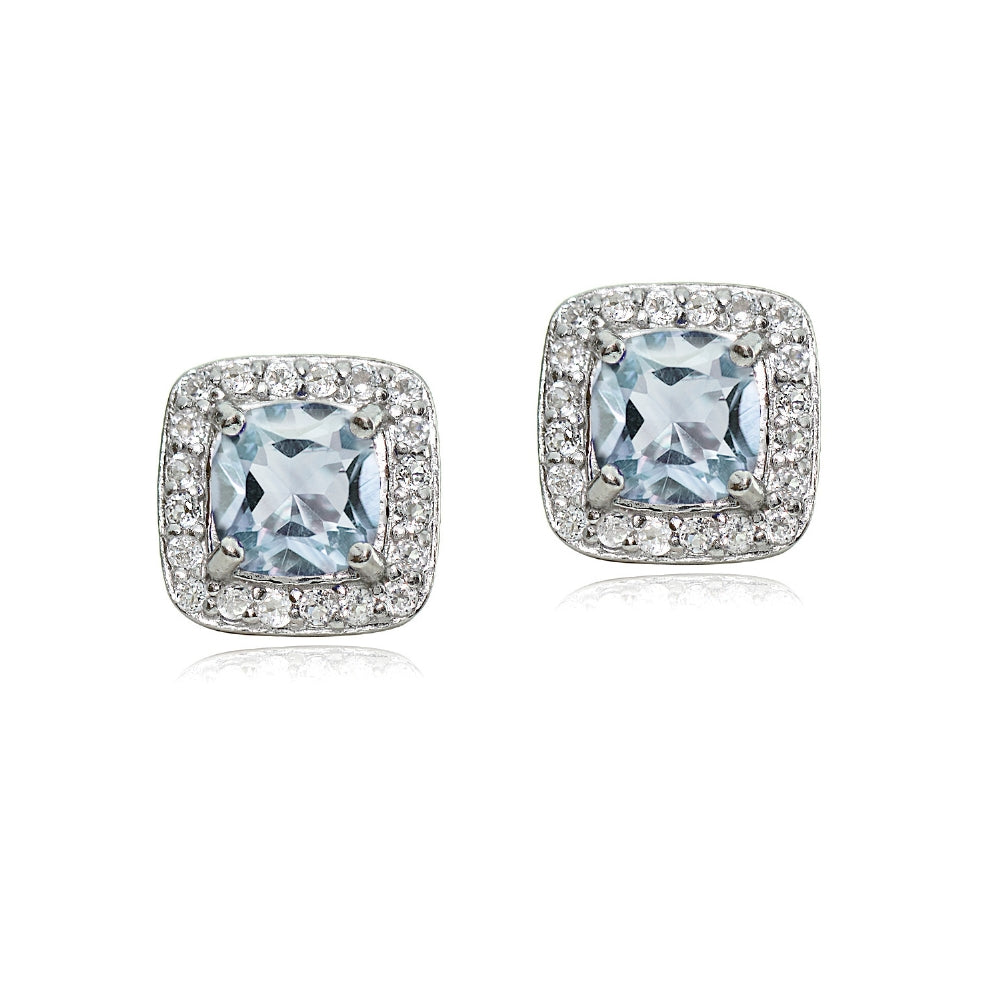 Sterling Silver 2.35ct Blue & White Topaz Cushion-Cut Stud Earrings-2