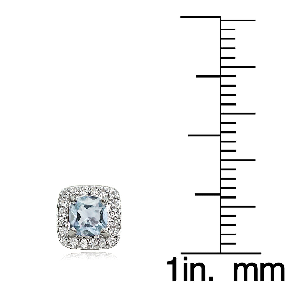 Sterling Silver 2.35ct Blue & White Topaz Cushion-Cut Stud Earrings-3