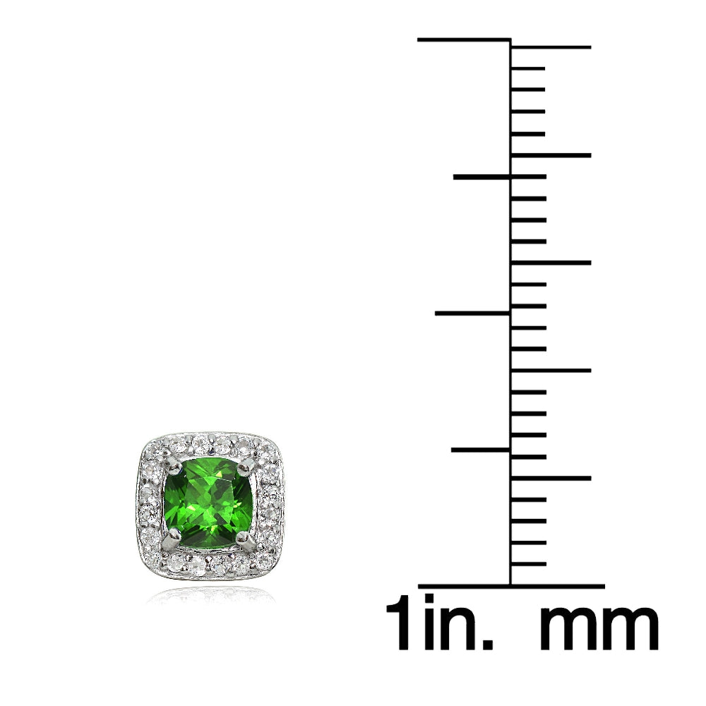 Sterling Silver 1.7ct Created Emerald & White Topaz Cushion-Cut Stud Earrings-3