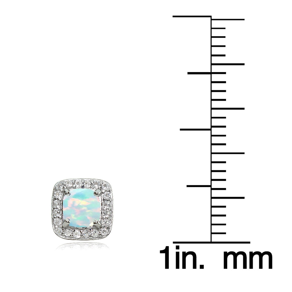 Sterling Silver Created White Opal & White Topaz Cushion-Cut Stud Earrings-3