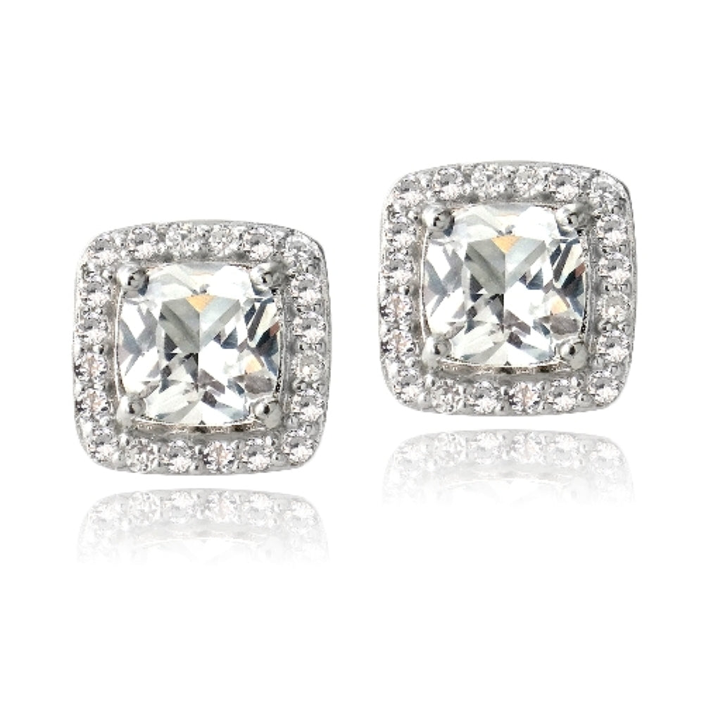 Sterling Silver 2.5ct White Topaz Square Cushion-Cut Stud Earrings