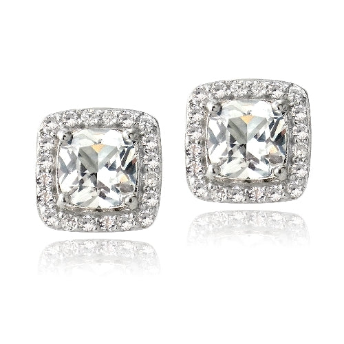 Sterling Silver 2.5ct White Topaz Square Cushion-Cut Stud Earrings-2