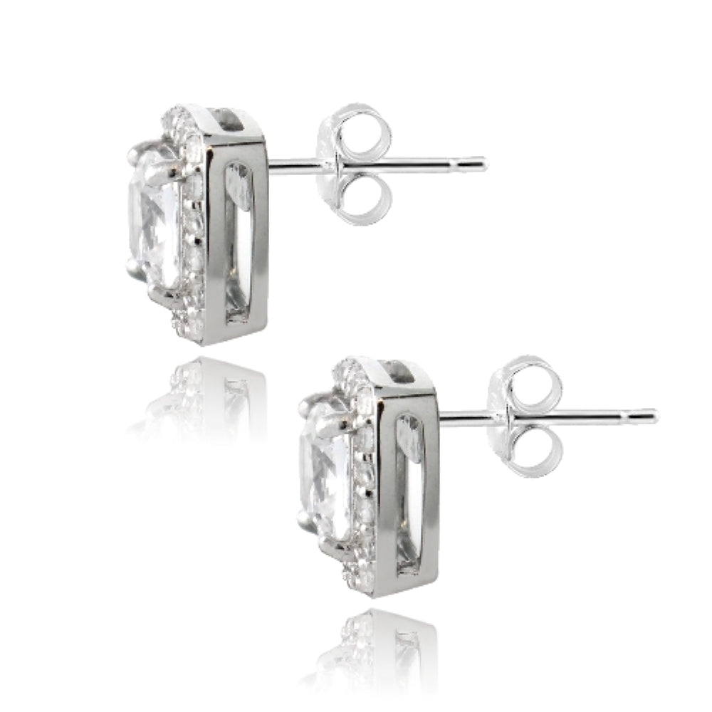 Sterling Silver 2.5ct White Topaz Square Cushion-Cut Stud Earrings-3