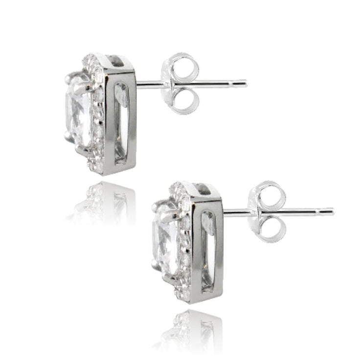 Sterling Silver 2.5ct White Topaz Square Cushion-Cut Stud Earrings