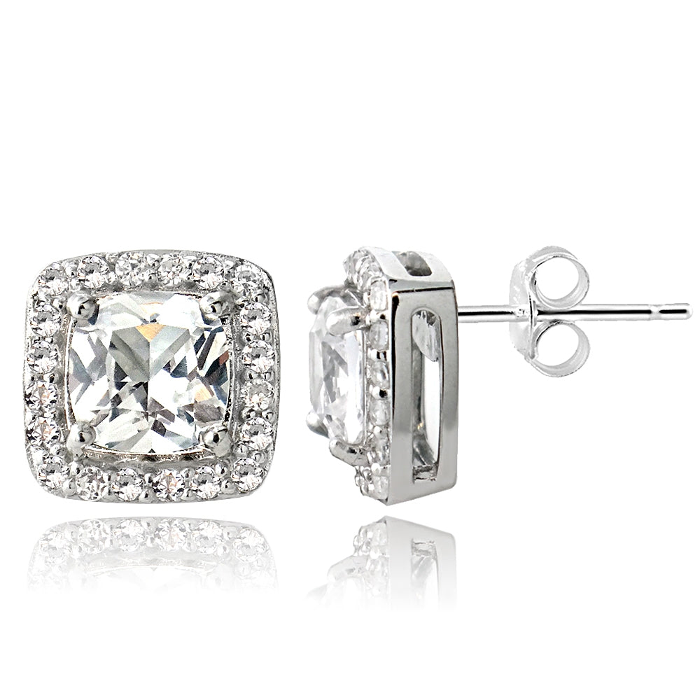 Sterling Silver 2.5ct White Topaz Square Cushion-Cut Stud Earrings-4