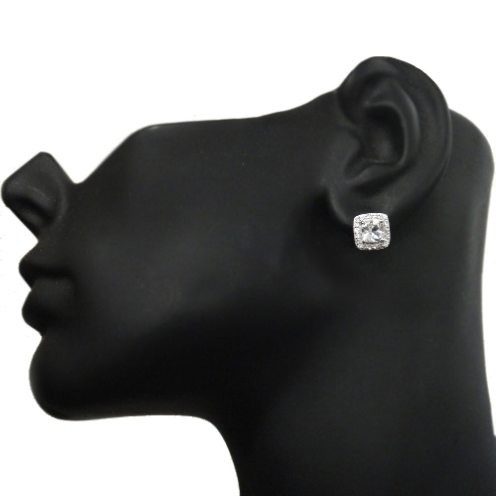 Sterling Silver 2.5ct White Topaz Square Cushion-Cut Stud Earrings-6