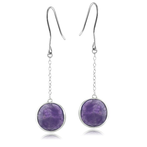 Sterling Silver Dogtooth Amethyst Round Dangle Earrings