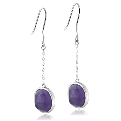 Sterling Silver Dogtooth Amethyst Round Dangle Earrings-2