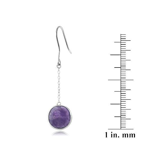 Sterling Silver Dogtooth Amethyst Round Dangle Earrings-3