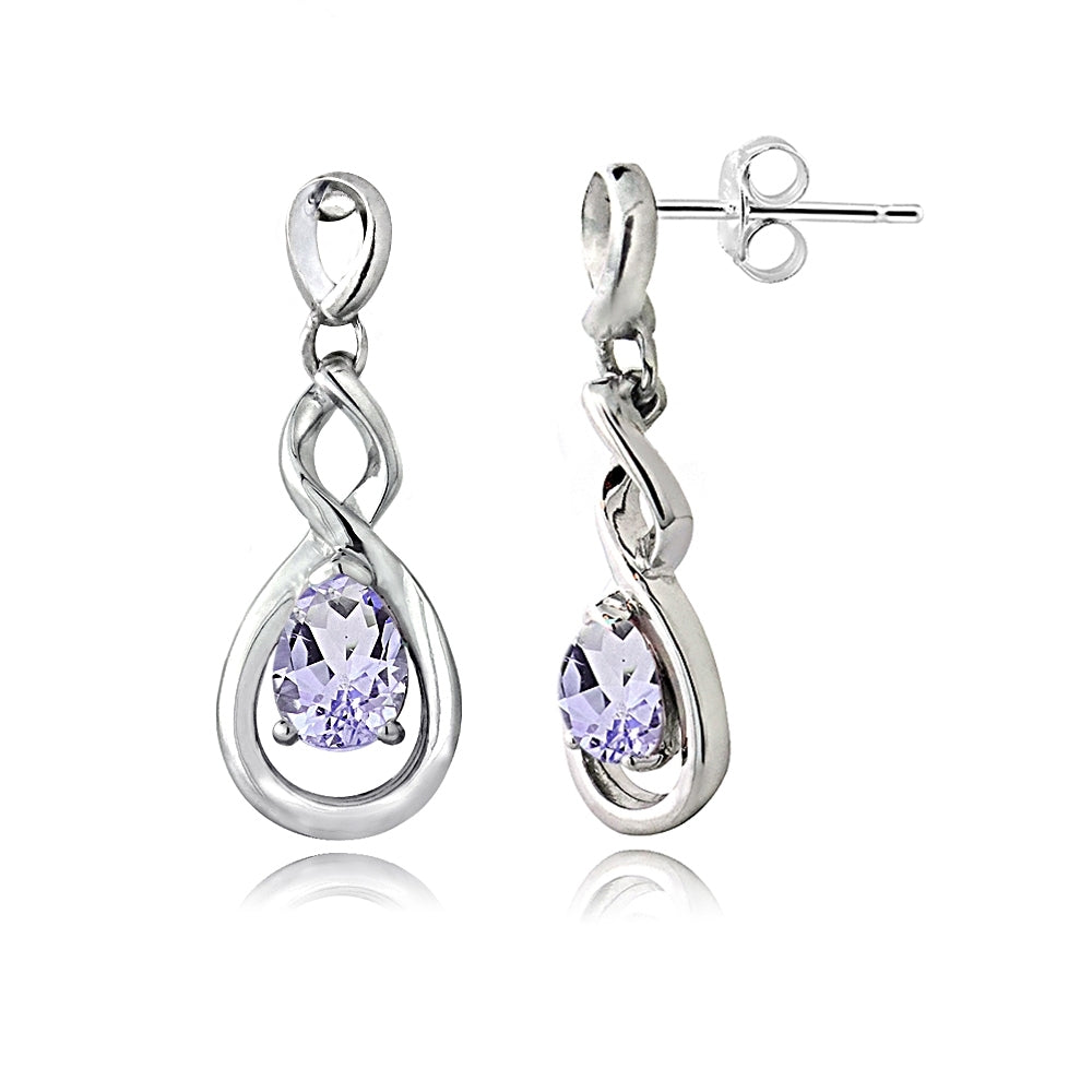 Sterling Silver Amethyst Triple Infinity Twist Dangle Earrings