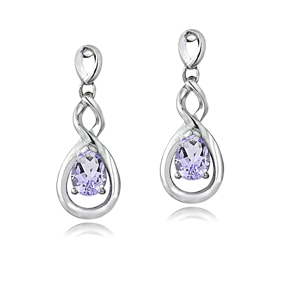 Sterling Silver Amethyst Triple Infinity Twist Dangle Earrings-2