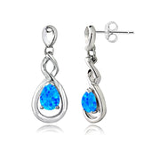 Sterling Silver Created Blue Opal Triple Infinity Twist Dangle Earrings