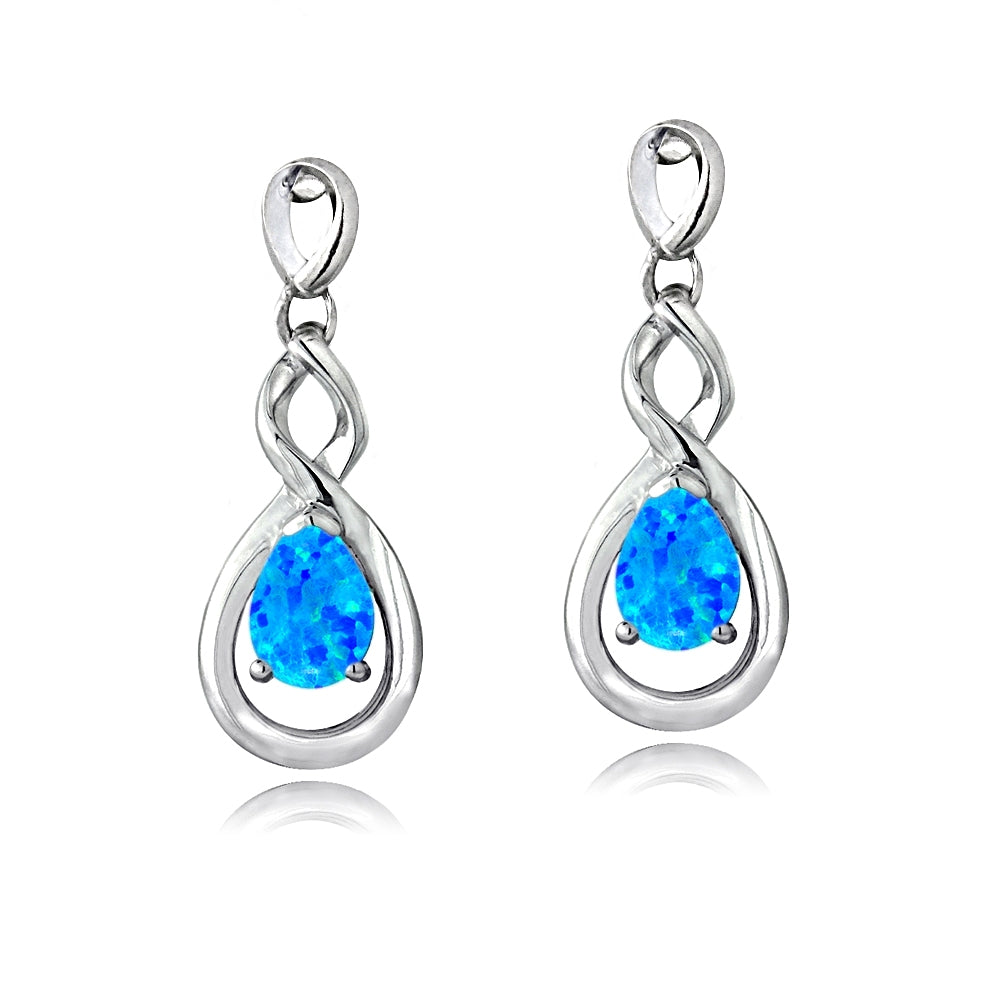 Sterling Silver Created Blue Opal Triple Infinity Twist Dangle Earrings-2