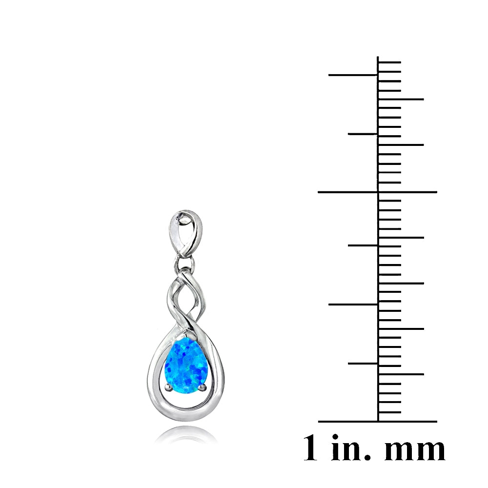 Sterling Silver Created Blue Opal Triple Infinity Twist Dangle Earrings-3