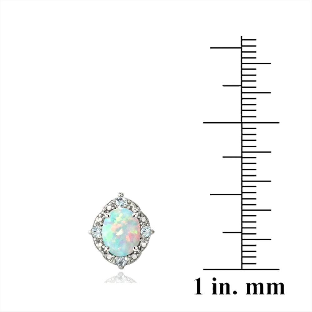 Sterling Silver Diamond Accent Created White Opal & Blue Topaz Oval Stud Earrings-3