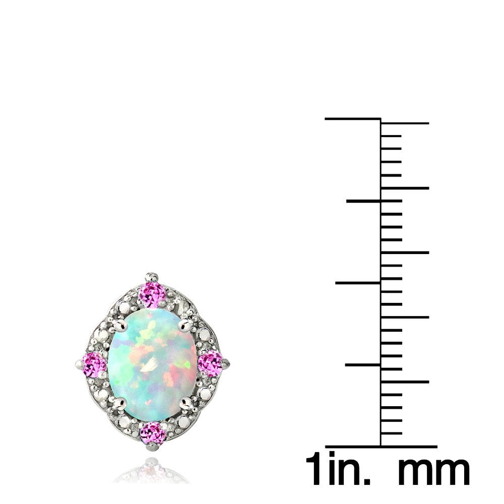 Sterling Silver 2.86ct Created Opal & Pink Sapphire Diamond Accent Oval Earrings-3