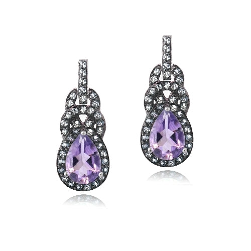 Sterling Silver Amethyst & Blue Topaz Twist Teardrop Dangle Earrings-2