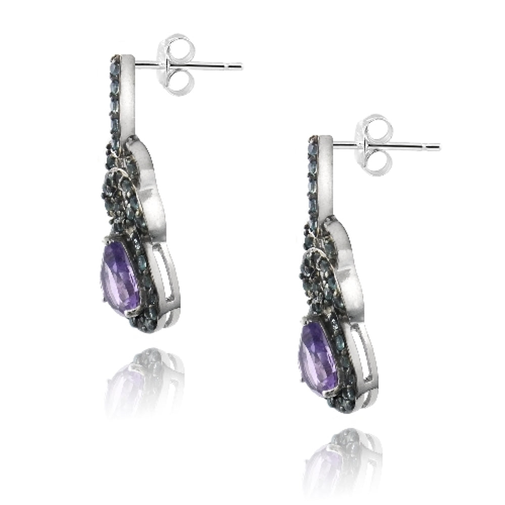 Sterling Silver Amethyst & Blue Topaz Twist Teardrop Dangle Earrings-3
