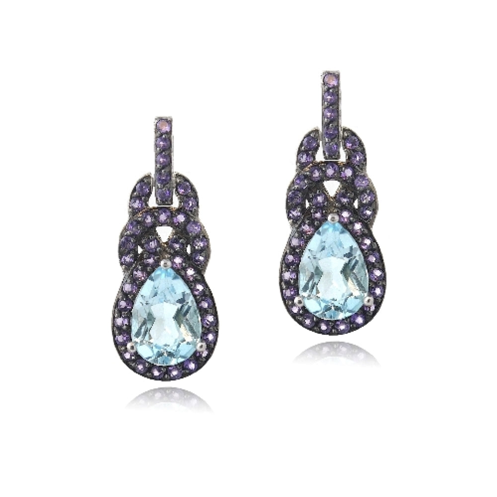 Sterling Silver Blue Topaz & Amethyst Twist Teardrop Dangle Earrings