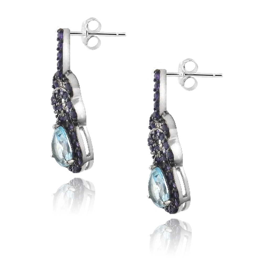 Sterling Silver Blue Topaz & Amethyst Twist Teardrop Dangle Earrings-3