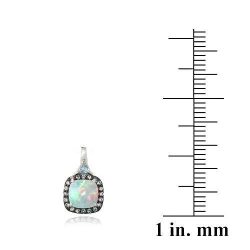 Sterling Silver Created White Opal & Blue Topaz Square Drop Earrings-3