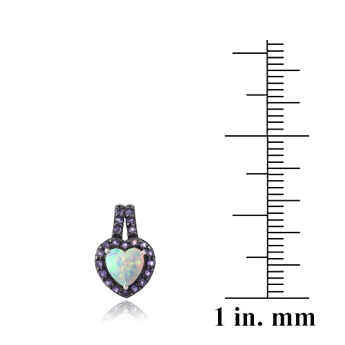 Sterling Silver Created White Opal & Amethyst Heart Drop Earrings-3