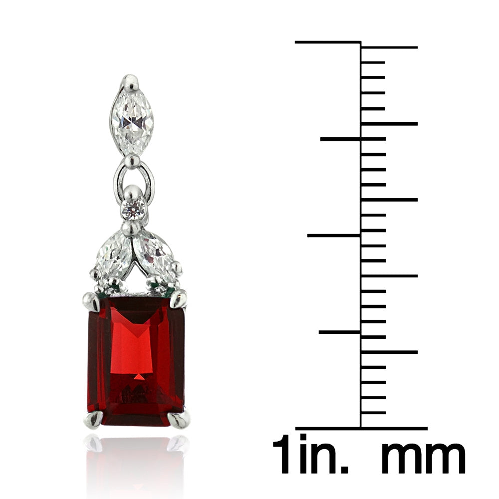 Sterling Silver Created Ruby & CZ Rectangle Dangle Earrings-3
